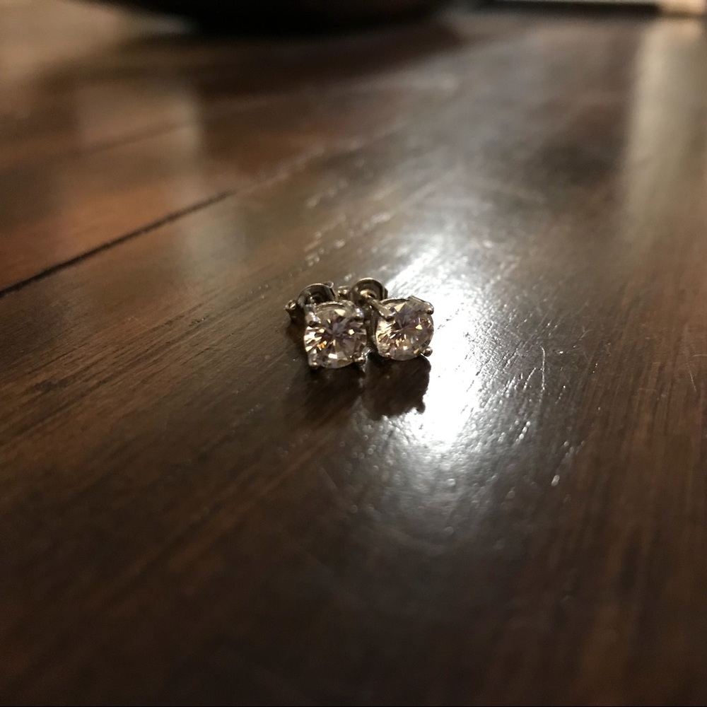 Brilliant cut stud CZ earrings 14k white gold